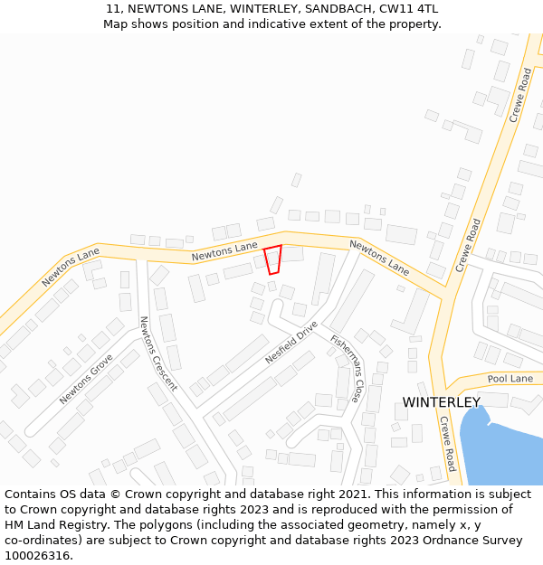 11, NEWTONS LANE, WINTERLEY, SANDBACH, CW11 4TL: Location map and indicative extent of plot