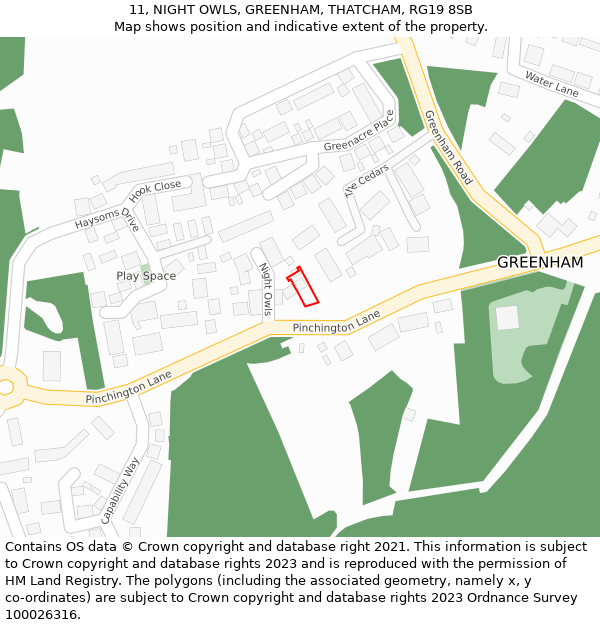 11, NIGHT OWLS, GREENHAM, THATCHAM, RG19 8SB: Location map and indicative extent of plot