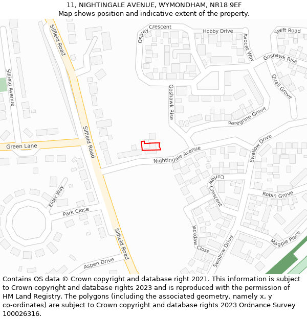 11, NIGHTINGALE AVENUE, WYMONDHAM, NR18 9EF: Location map and indicative extent of plot