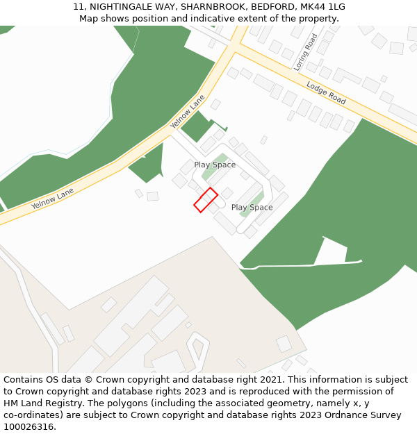 11, NIGHTINGALE WAY, SHARNBROOK, BEDFORD, MK44 1LG: Location map and indicative extent of plot