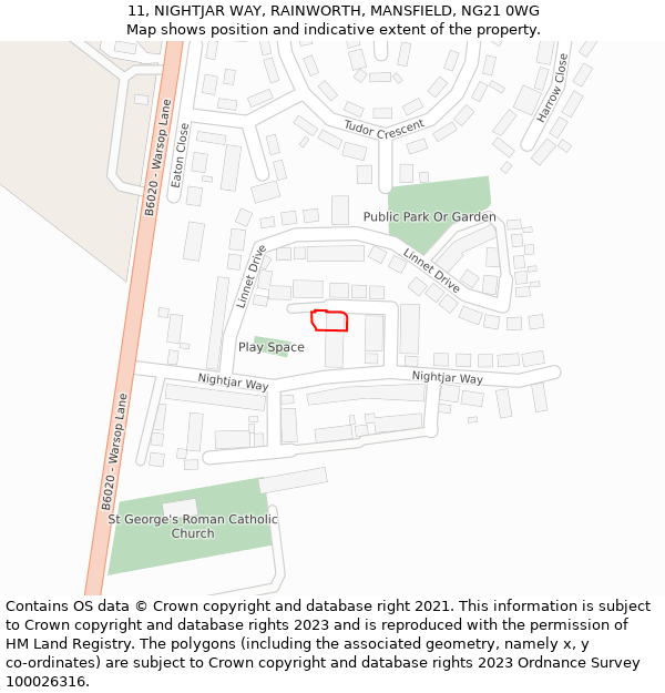 11, NIGHTJAR WAY, RAINWORTH, MANSFIELD, NG21 0WG: Location map and indicative extent of plot