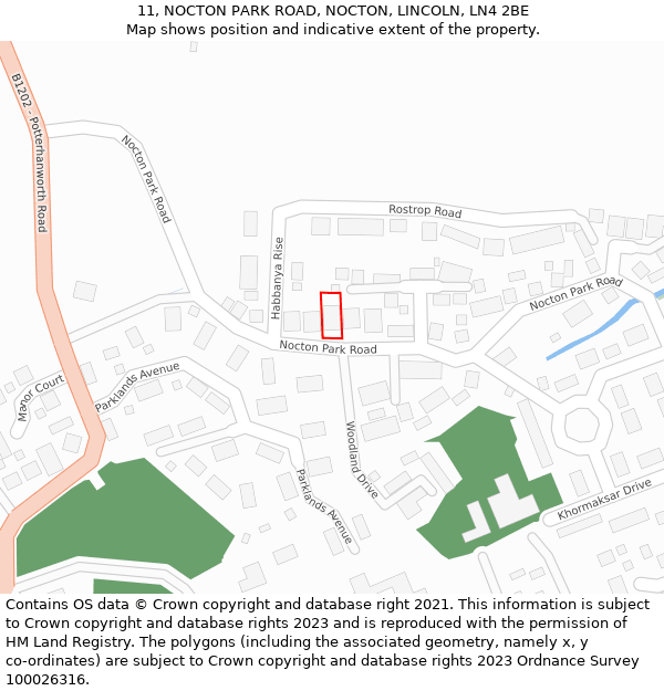 11, NOCTON PARK ROAD, NOCTON, LINCOLN, LN4 2BE: Location map and indicative extent of plot