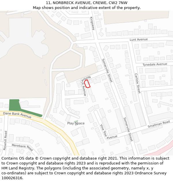 11, NORBRECK AVENUE, CREWE, CW2 7NW: Location map and indicative extent of plot