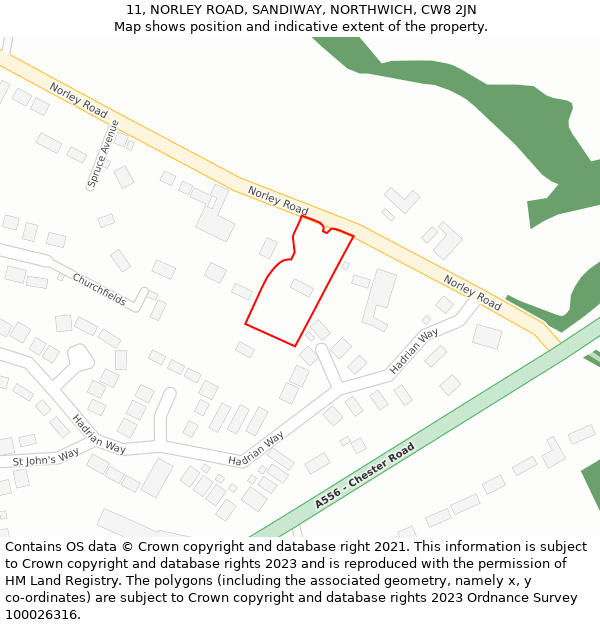 11, NORLEY ROAD, SANDIWAY, NORTHWICH, CW8 2JN: Location map and indicative extent of plot