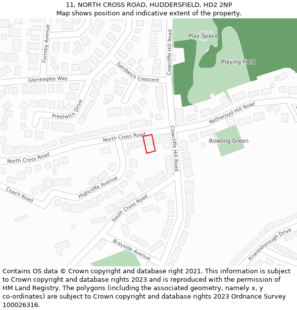 11, NORTH CROSS ROAD, HUDDERSFIELD, HD2 2NP: Location map and indicative extent of plot