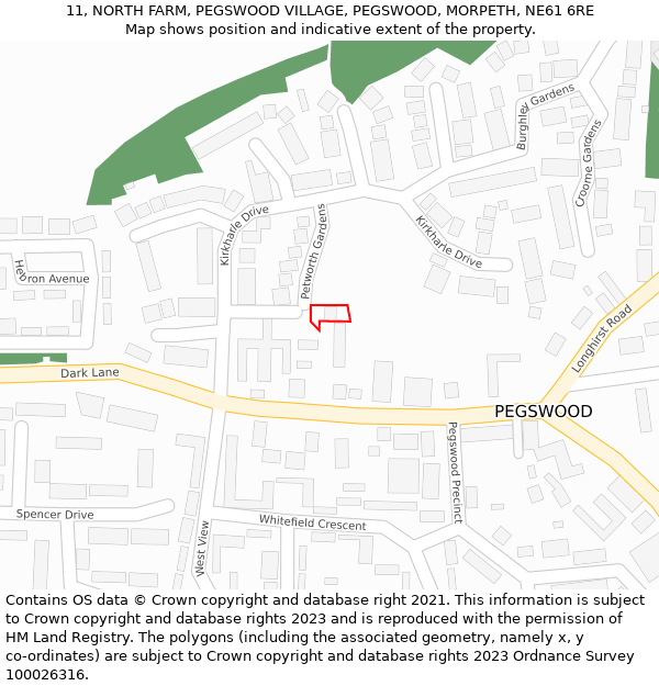 11, NORTH FARM, PEGSWOOD VILLAGE, PEGSWOOD, MORPETH, NE61 6RE: Location map and indicative extent of plot