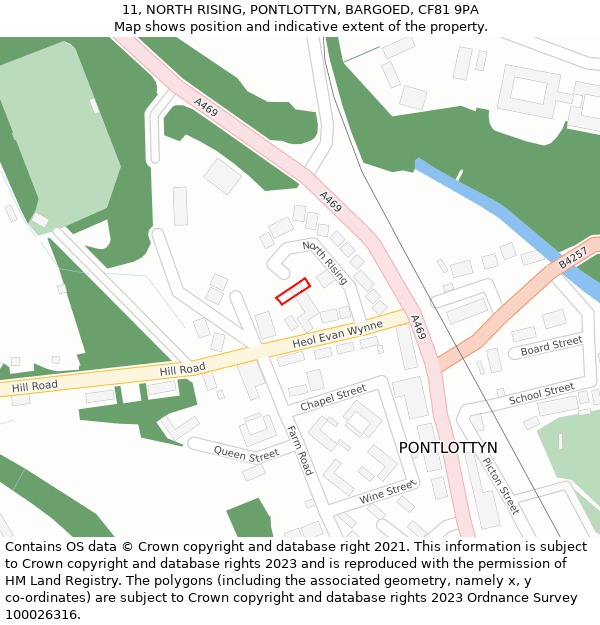 11, NORTH RISING, PONTLOTTYN, BARGOED, CF81 9PA: Location map and indicative extent of plot