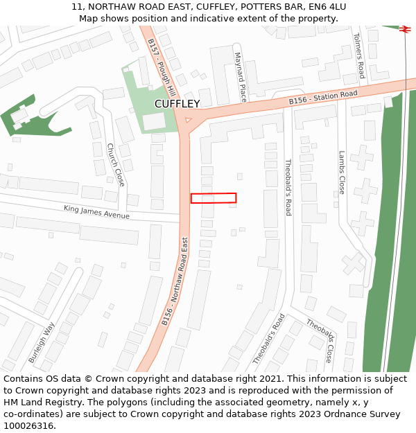 11, NORTHAW ROAD EAST, CUFFLEY, POTTERS BAR, EN6 4LU: Location map and indicative extent of plot