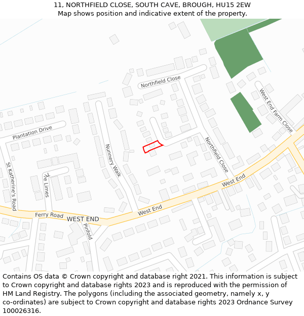 11, NORTHFIELD CLOSE, SOUTH CAVE, BROUGH, HU15 2EW: Location map and indicative extent of plot