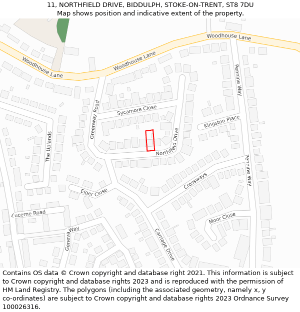 11, NORTHFIELD DRIVE, BIDDULPH, STOKE-ON-TRENT, ST8 7DU: Location map and indicative extent of plot