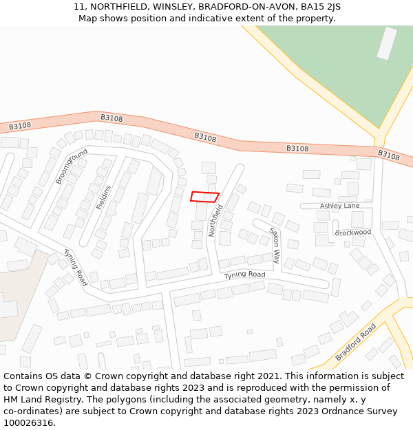 11, NORTHFIELD, WINSLEY, BRADFORD-ON-AVON, BA15 2JS: Location map and indicative extent of plot