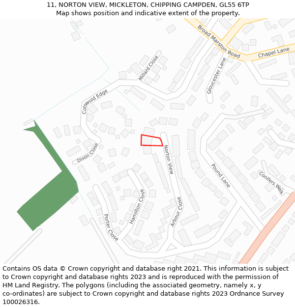 11, NORTON VIEW, MICKLETON, CHIPPING CAMPDEN, GL55 6TP: Location map and indicative extent of plot