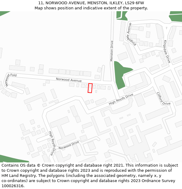 11, NORWOOD AVENUE, MENSTON, ILKLEY, LS29 6FW: Location map and indicative extent of plot