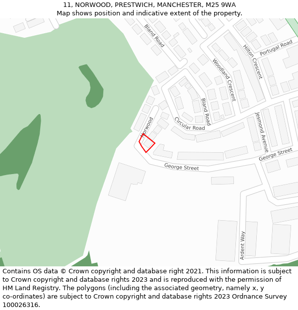 11, NORWOOD, PRESTWICH, MANCHESTER, M25 9WA: Location map and indicative extent of plot