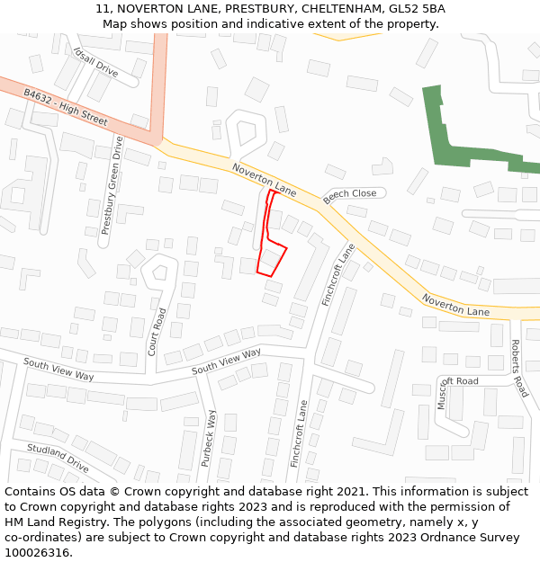 11, NOVERTON LANE, PRESTBURY, CHELTENHAM, GL52 5BA: Location map and indicative extent of plot