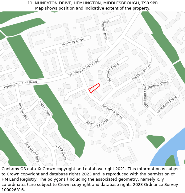 11, NUNEATON DRIVE, HEMLINGTON, MIDDLESBROUGH, TS8 9PR: Location map and indicative extent of plot