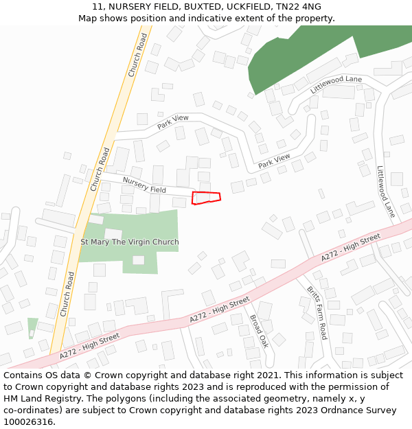 11, NURSERY FIELD, BUXTED, UCKFIELD, TN22 4NG: Location map and indicative extent of plot