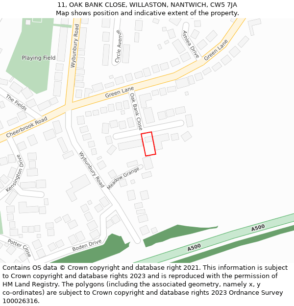 11, OAK BANK CLOSE, WILLASTON, NANTWICH, CW5 7JA: Location map and indicative extent of plot