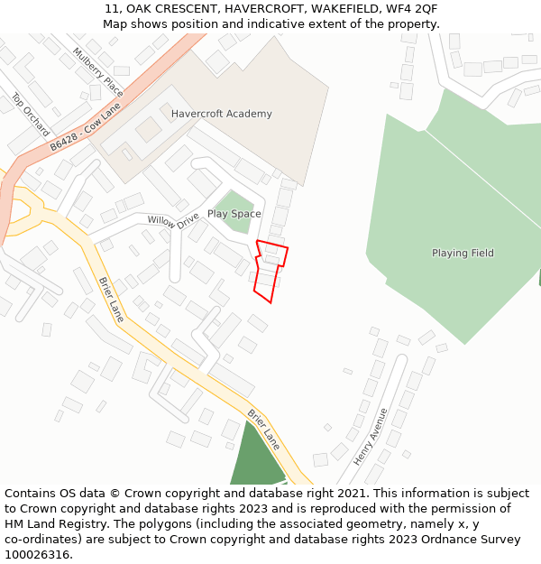 11, OAK CRESCENT, HAVERCROFT, WAKEFIELD, WF4 2QF: Location map and indicative extent of plot