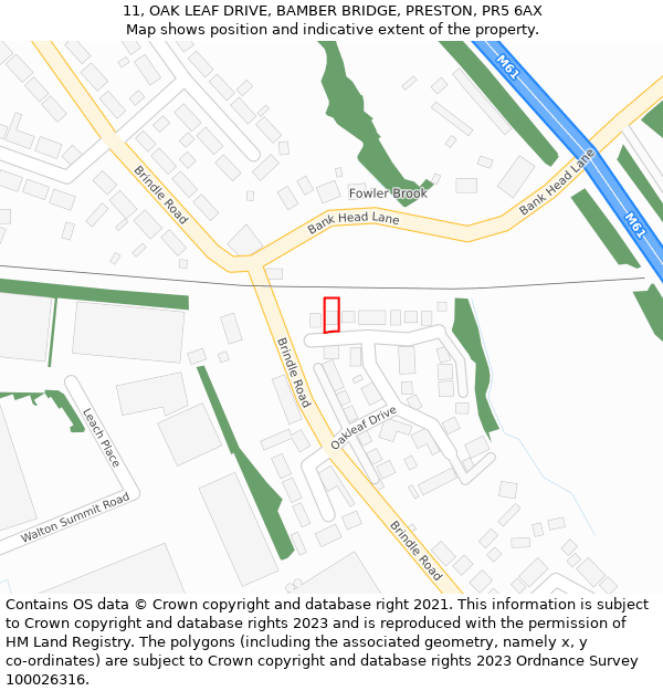 11, OAK LEAF DRIVE, BAMBER BRIDGE, PRESTON, PR5 6AX: Location map and indicative extent of plot