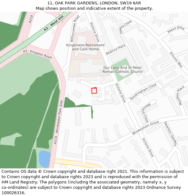 11, OAK PARK GARDENS, LONDON, SW19 6AR: Location map and indicative extent of plot