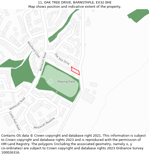 11, OAK TREE DRIVE, BARNSTAPLE, EX32 0HE: Location map and indicative extent of plot