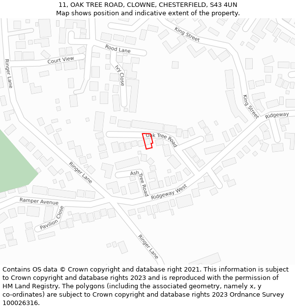 11, OAK TREE ROAD, CLOWNE, CHESTERFIELD, S43 4UN: Location map and indicative extent of plot