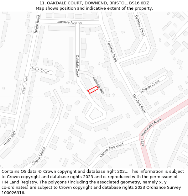 11, OAKDALE COURT, DOWNEND, BRISTOL, BS16 6DZ: Location map and indicative extent of plot