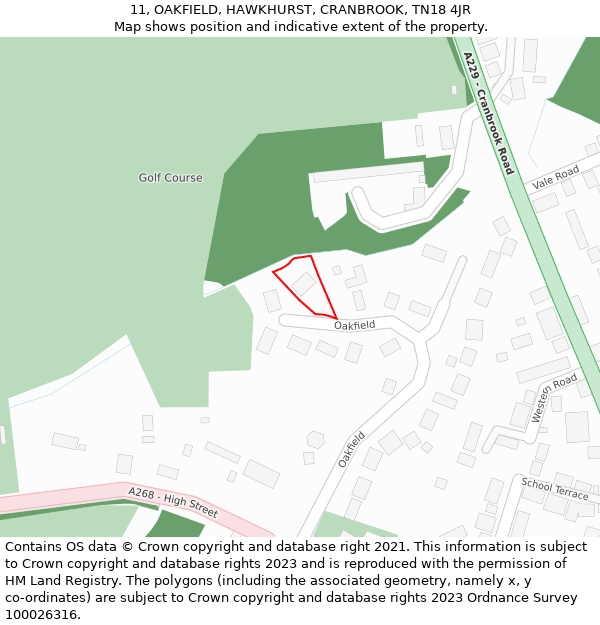 11, OAKFIELD, HAWKHURST, CRANBROOK, TN18 4JR: Location map and indicative extent of plot