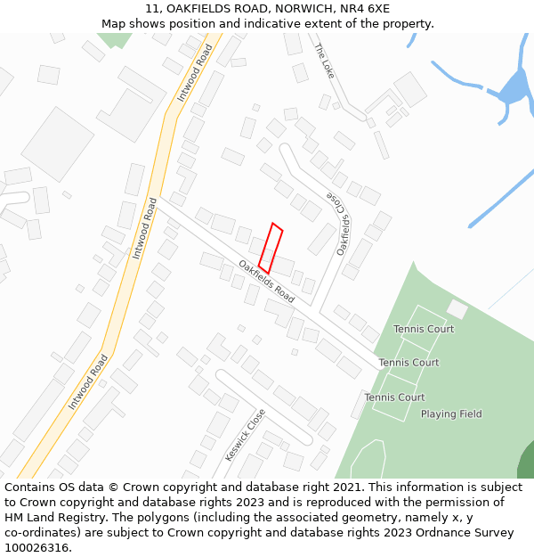 11, OAKFIELDS ROAD, NORWICH, NR4 6XE: Location map and indicative extent of plot