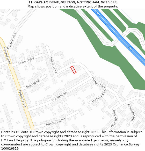 11, OAKHAM DRIVE, SELSTON, NOTTINGHAM, NG16 6RR: Location map and indicative extent of plot