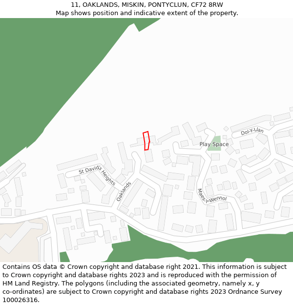 11, OAKLANDS, MISKIN, PONTYCLUN, CF72 8RW: Location map and indicative extent of plot