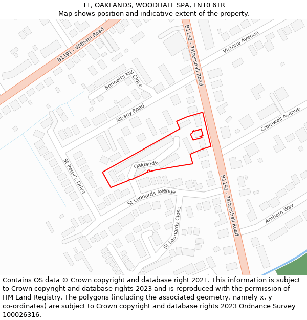 11, OAKLANDS, WOODHALL SPA, LN10 6TR: Location map and indicative extent of plot