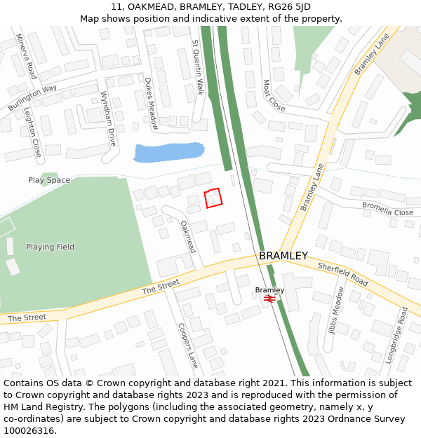 11, OAKMEAD, BRAMLEY, TADLEY, RG26 5JD: Location map and indicative extent of plot