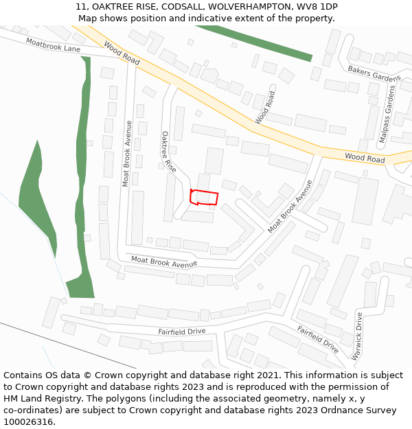 11, OAKTREE RISE, CODSALL, WOLVERHAMPTON, WV8 1DP: Location map and indicative extent of plot