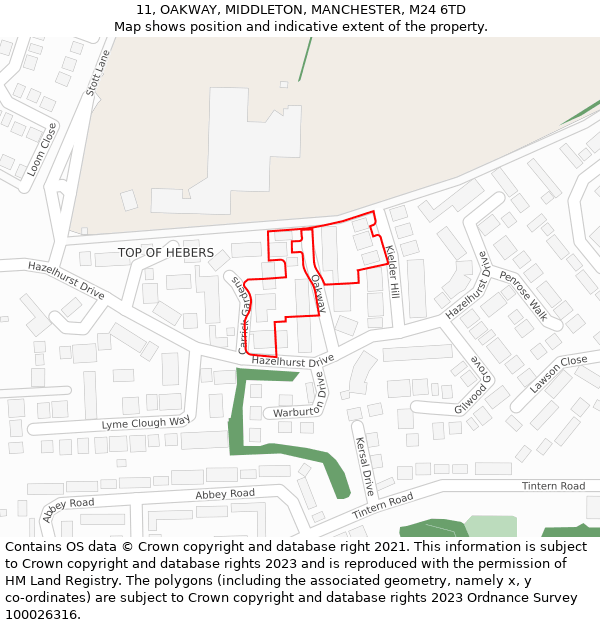 11, OAKWAY, MIDDLETON, MANCHESTER, M24 6TD: Location map and indicative extent of plot