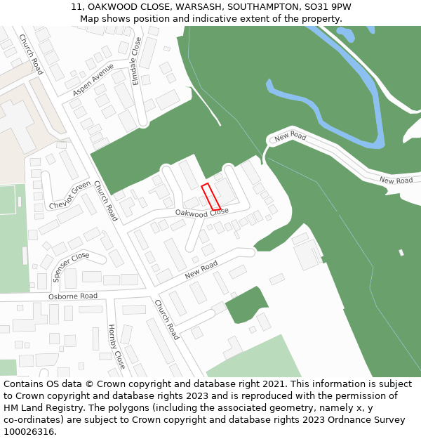 11, OAKWOOD CLOSE, WARSASH, SOUTHAMPTON, SO31 9PW: Location map and indicative extent of plot