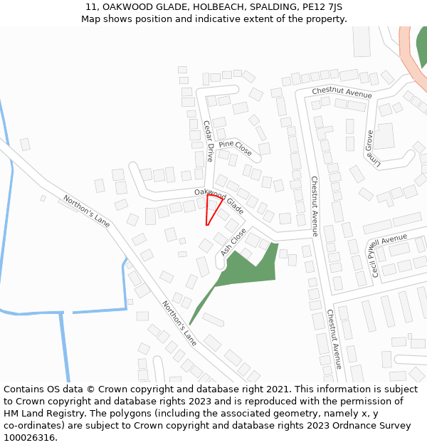 11, OAKWOOD GLADE, HOLBEACH, SPALDING, PE12 7JS: Location map and indicative extent of plot