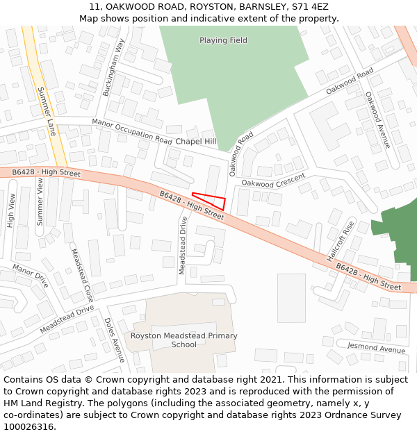 11, OAKWOOD ROAD, ROYSTON, BARNSLEY, S71 4EZ: Location map and indicative extent of plot