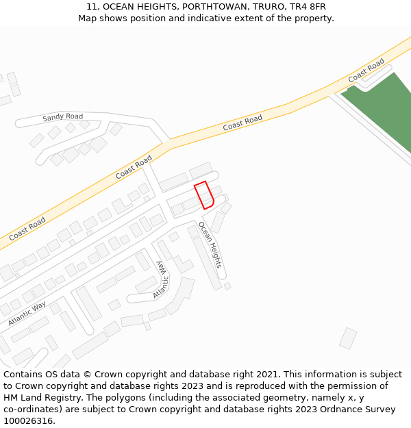 11, OCEAN HEIGHTS, PORTHTOWAN, TRURO, TR4 8FR: Location map and indicative extent of plot