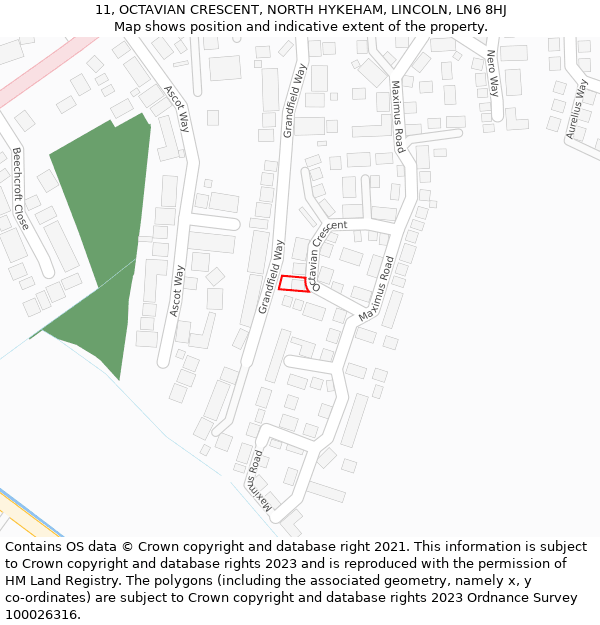 11, OCTAVIAN CRESCENT, NORTH HYKEHAM, LINCOLN, LN6 8HJ: Location map and indicative extent of plot