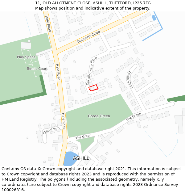 11, OLD ALLOTMENT CLOSE, ASHILL, THETFORD, IP25 7FG: Location map and indicative extent of plot