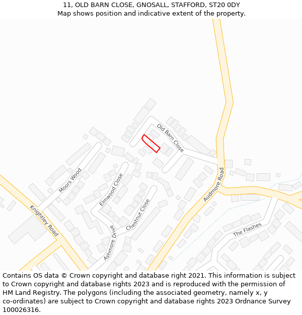 11, OLD BARN CLOSE, GNOSALL, STAFFORD, ST20 0DY: Location map and indicative extent of plot