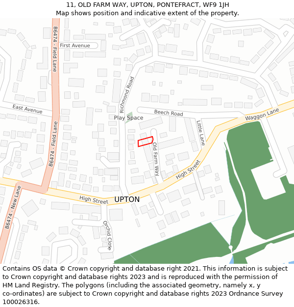 11, OLD FARM WAY, UPTON, PONTEFRACT, WF9 1JH: Location map and indicative extent of plot