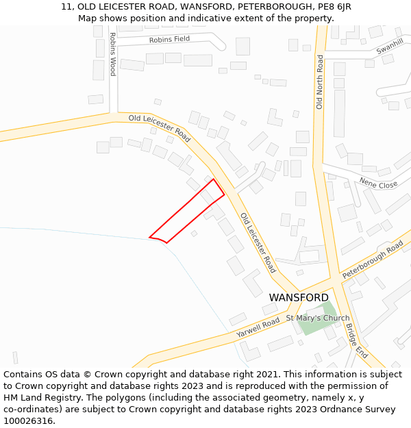 11, OLD LEICESTER ROAD, WANSFORD, PETERBOROUGH, PE8 6JR: Location map and indicative extent of plot