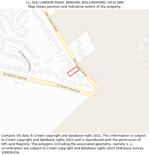 11, OLD LONDON ROAD, BENSON, WALLINGFORD, OX10 6RR: Location map and indicative extent of plot