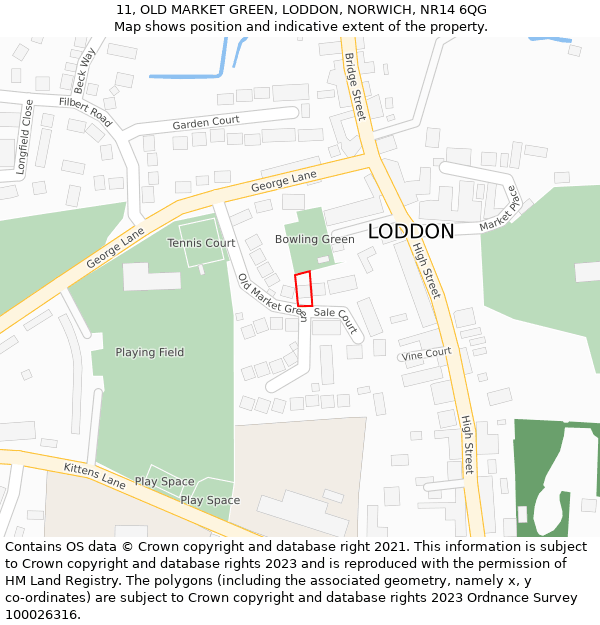 11, OLD MARKET GREEN, LODDON, NORWICH, NR14 6QG: Location map and indicative extent of plot