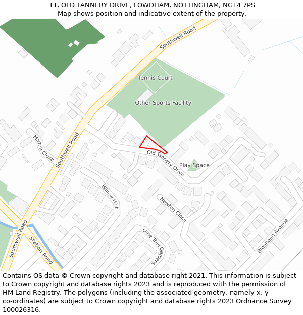 11, OLD TANNERY DRIVE, LOWDHAM, NOTTINGHAM, NG14 7PS: Location map and indicative extent of plot