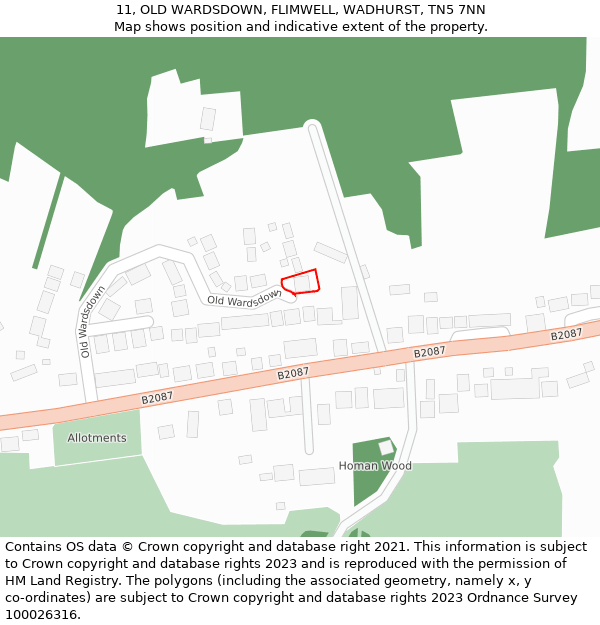 11, OLD WARDSDOWN, FLIMWELL, WADHURST, TN5 7NN: Location map and indicative extent of plot