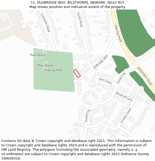 11, OLDBRIDGE WAY, BILSTHORPE, NEWARK, NG22 8UY: Location map and indicative extent of plot